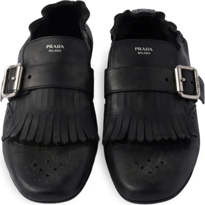 Buckle-Strap Fringe-Detail Leather Loafers - Image 4