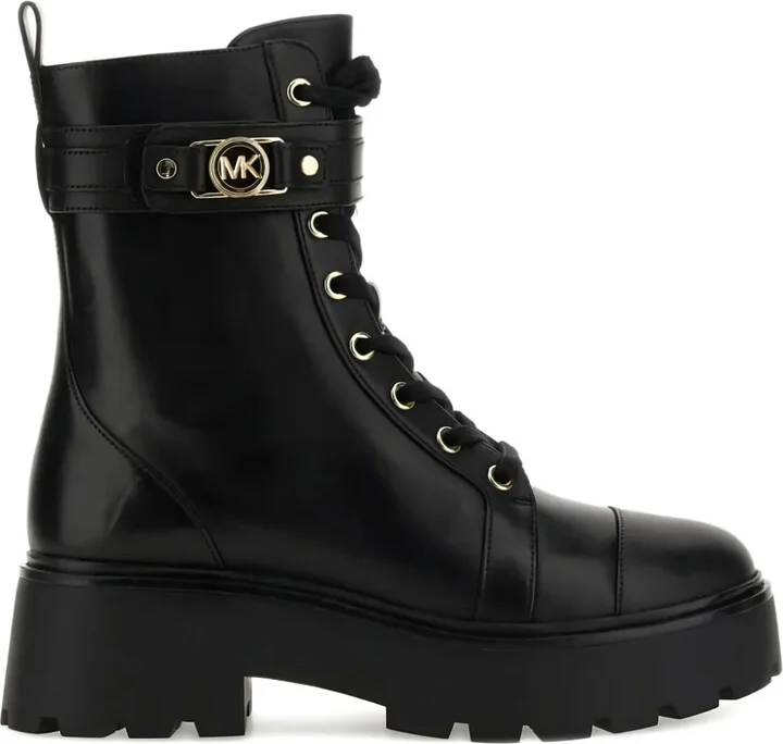 Buckle-Strap Lace-Up Combat Boots