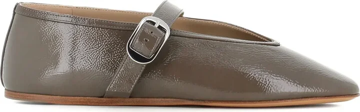 Buckle-Strap Leather Ballet Flats