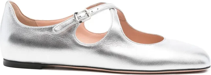 Buckle-Strap Leather Ballet Flats