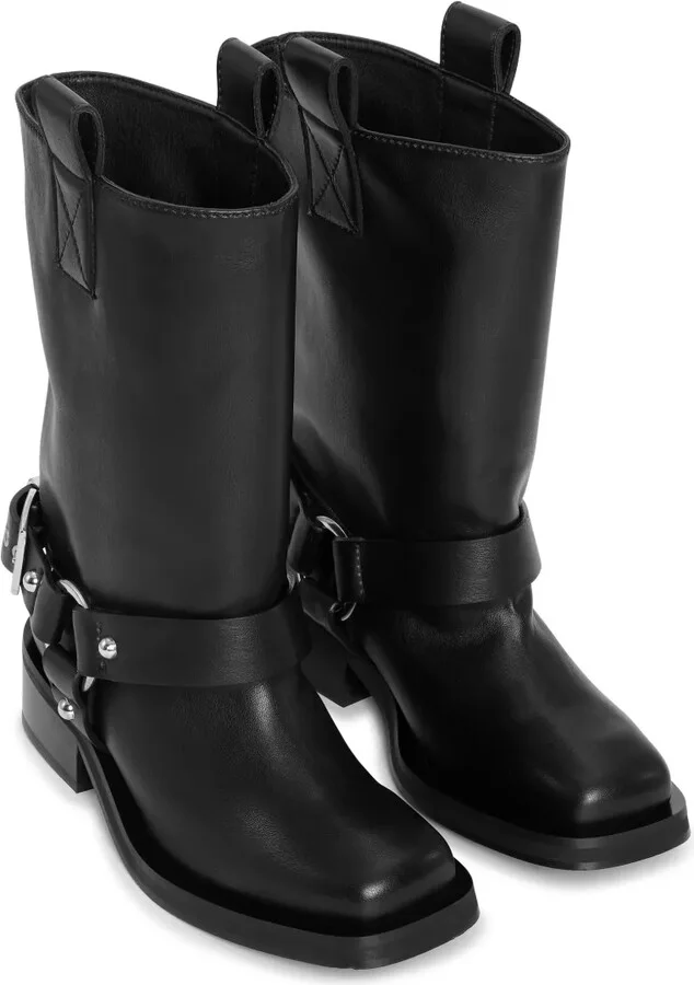 Buckle-Strap Leather Biker Boots - Image 2