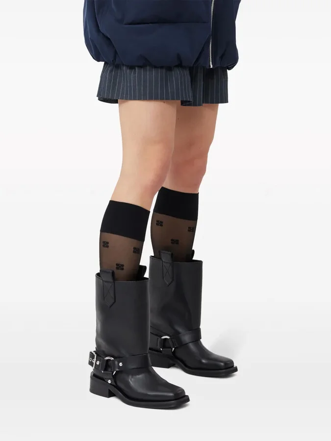Buckle-Strap Leather Biker Boots - Image 5