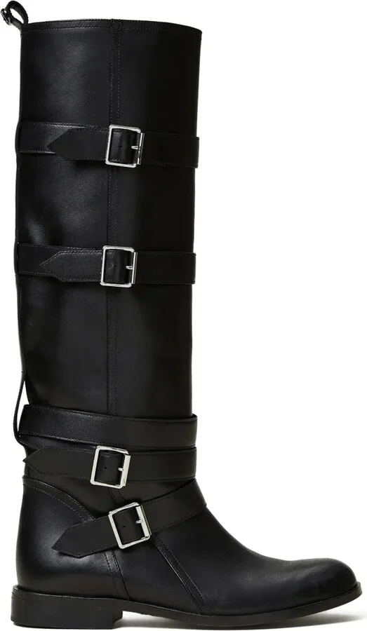 Buckle-Strap Leather Boots