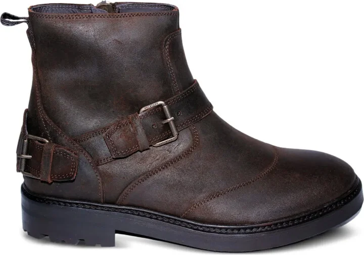 Buckle-Strap Leather Boots