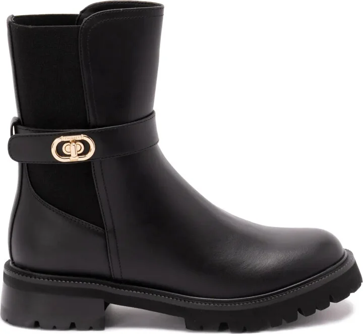 Buckle-Strap Leather Boots