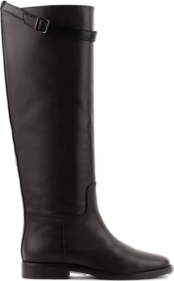 Buckle-Strap Leather Boots