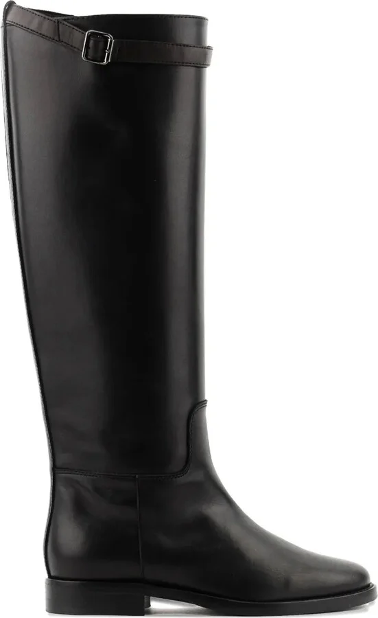 Buckle-Strap Leather Boots