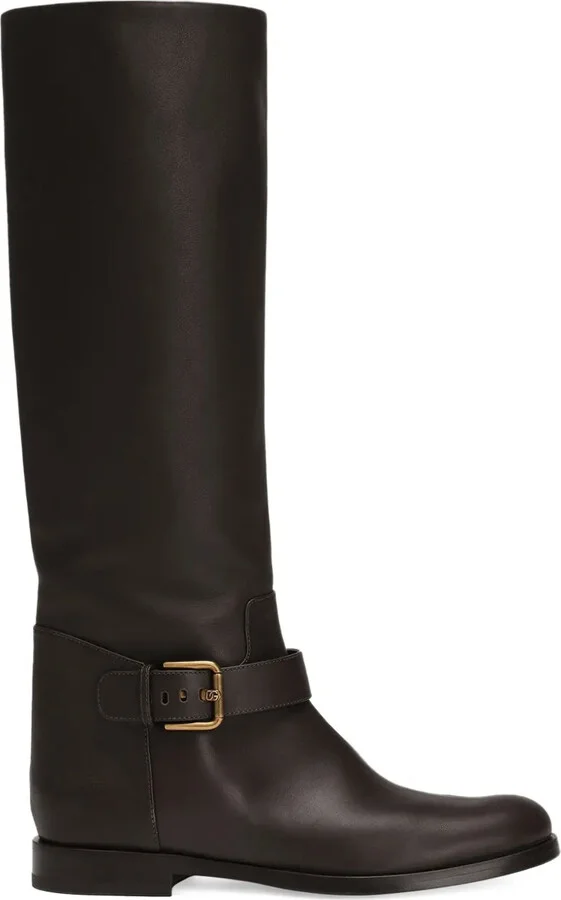 Buckle-Strap Leather Boots