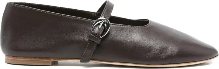 Buckle-Strap Leather Flats