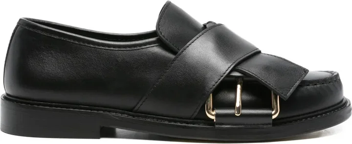 Buckle-Strap Leather Loafers