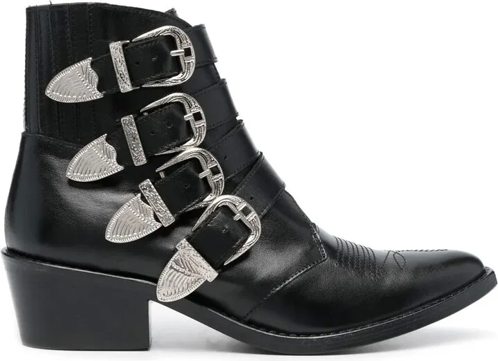 Buckle-Strap Mid Heel Boots