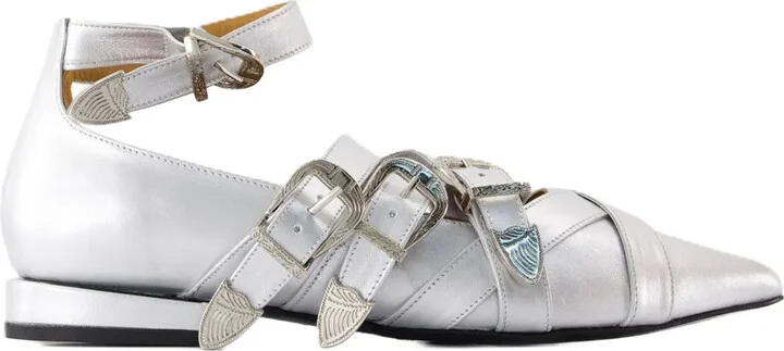Buckle-Strap Pointed Ballet Flats