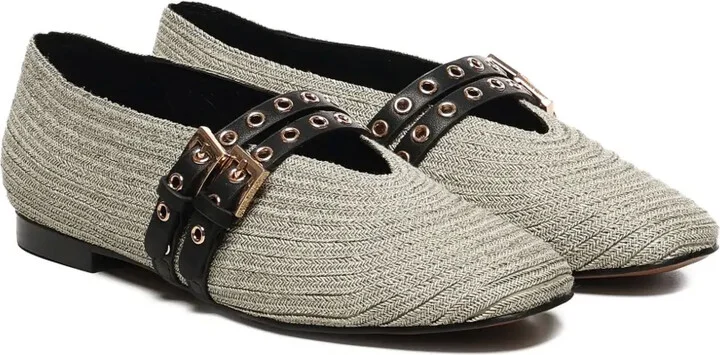 Buckle-Strap Raffia Ballet Flats - Image 2