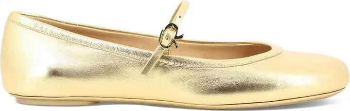 Buckle-Strap Round-Toe Ballet Flats