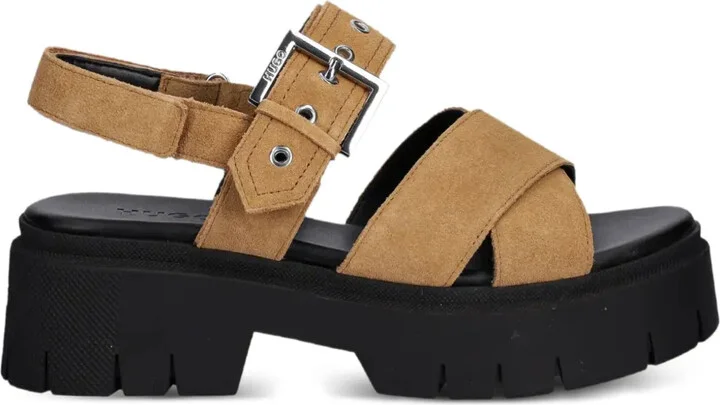Buckle-Strap Suede Sandals