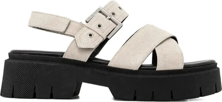 Buckle-Strap Suede Sandals