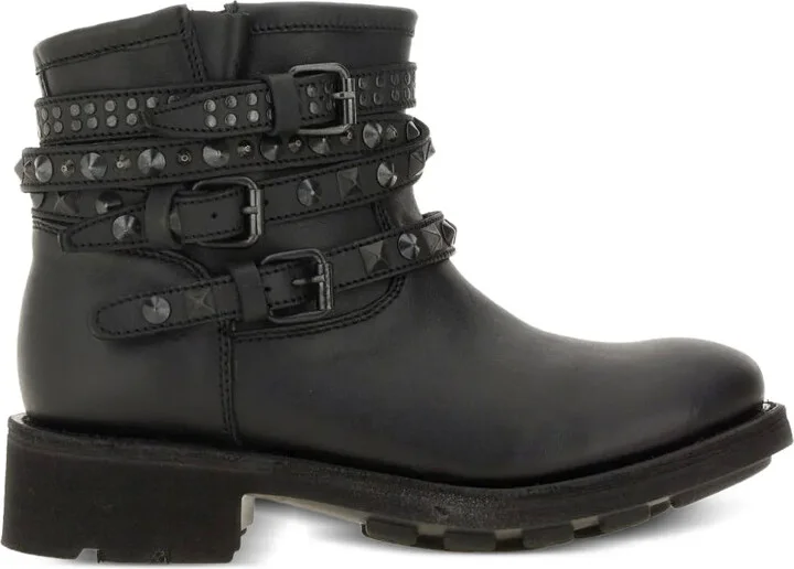 Buckle-Studded Leather Boots