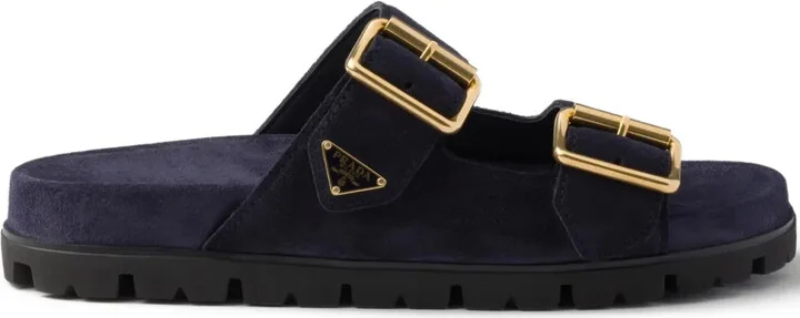 Buckle Suede Slides