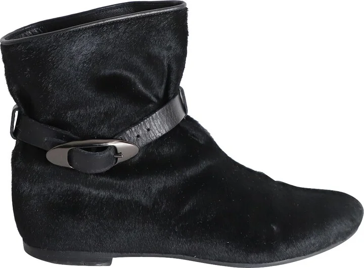Buckled Ankle Boots in Black Pony-style Leather