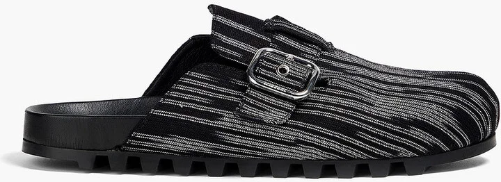 Buckled crochet-knit clogs