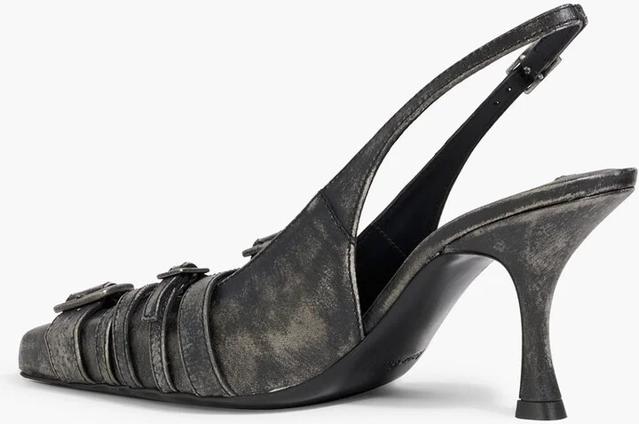 Buckled distressed leather slingback pumps - Image 3