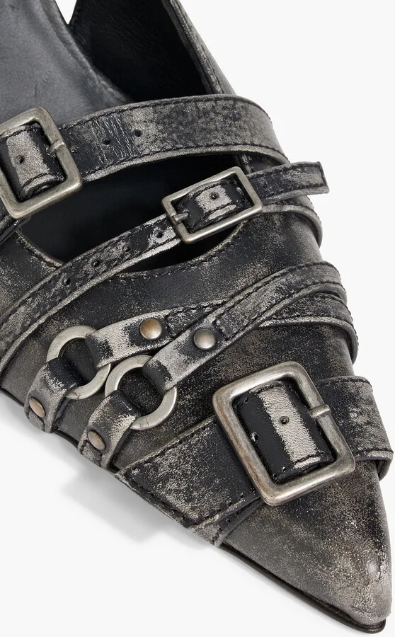 Buckled distressed leather slingback pumps - Image 4
