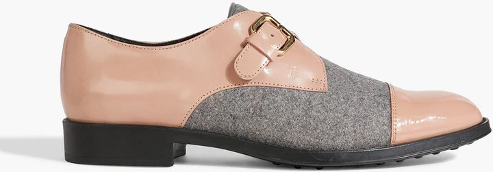Buckled felt and patent-leather brogues