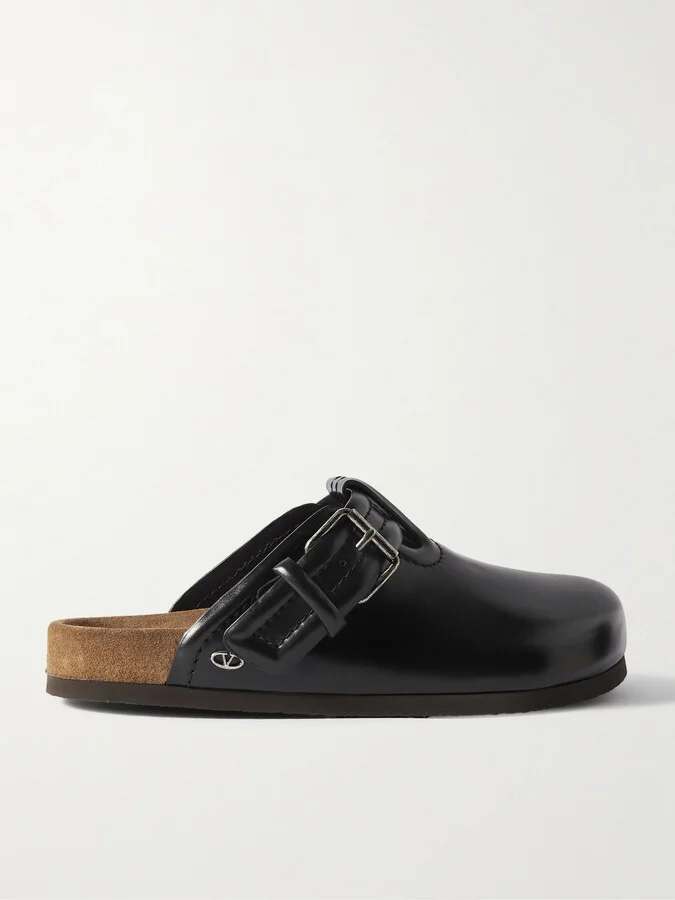 Buckled Glossed-Leather Clogs