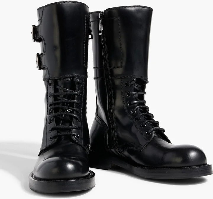 Buckled glossed-leather combat boots - Image 2