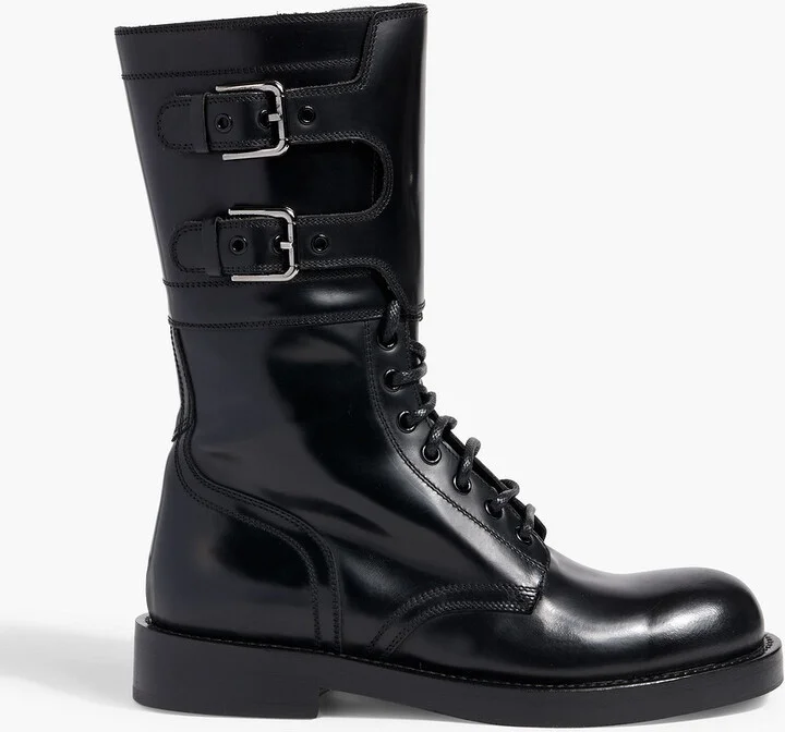 Buckled glossed-leather combat boots