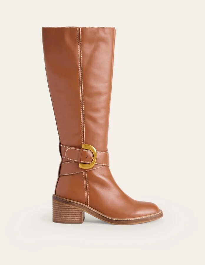 Buckled Knee High Boots, Tan - Image 2
