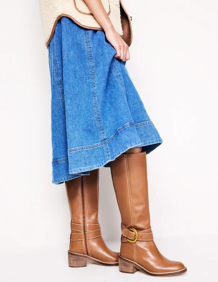 Buckled Knee High Boots, Tan