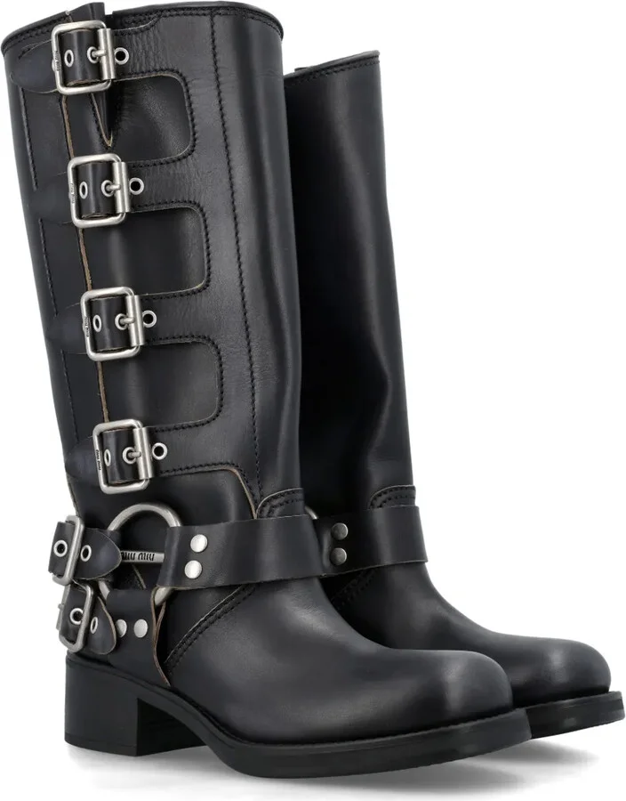 Buckled Knee-High Leather Boots - Image 2