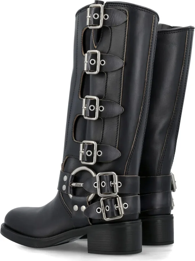 Buckled Knee-High Leather Boots - Image 3