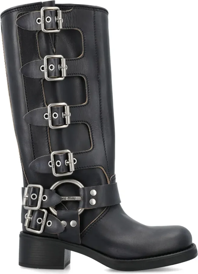 Buckled Knee-High Leather Boots