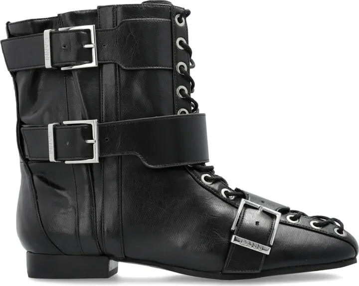 Buckled Lace-Up Combat Boots