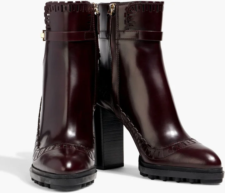 Buckled laser-cut glossed-leather ankle boots - Image 2