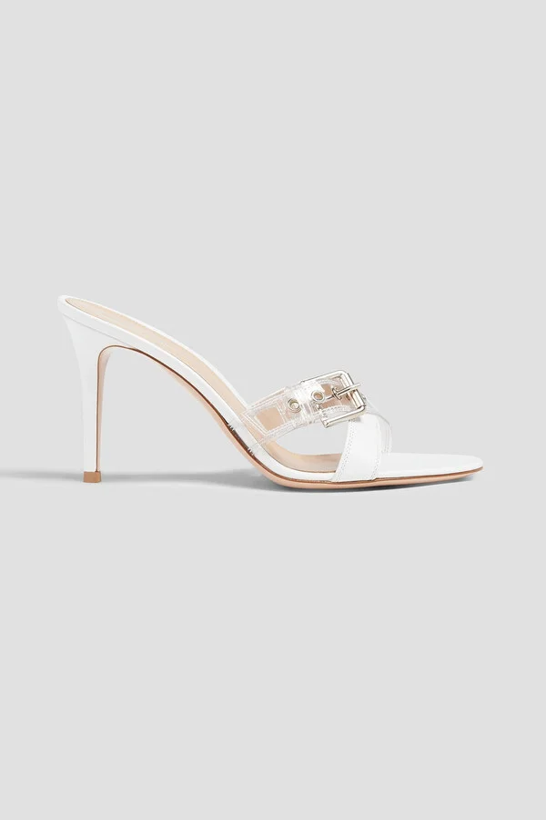 Buckled leather and PVC mules