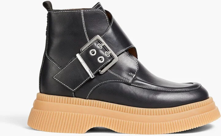 Buckled leather ankle boots