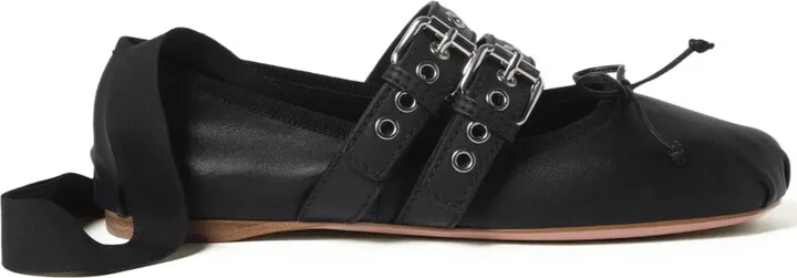 Buckled Leather Ballerina Shoes
