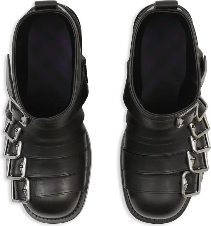 Buckled Leather Biker Boots - Image 4