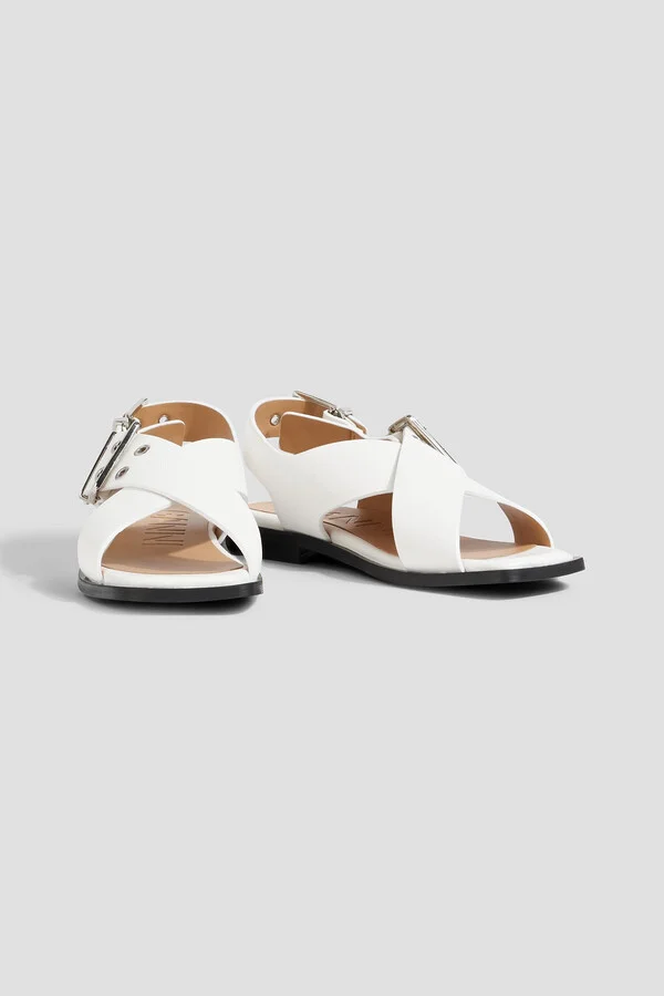 Buckled leather-blend slingback sandals - Image 2