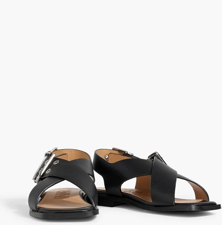 Buckled leather-blend slingback sandals - Image 2