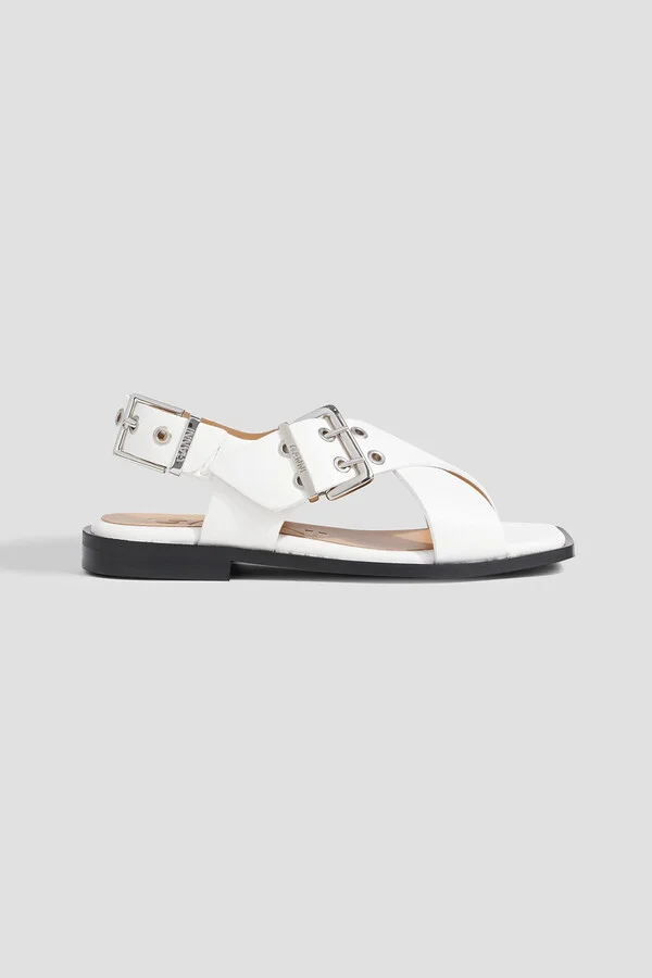 Buckled leather-blend slingback sandals