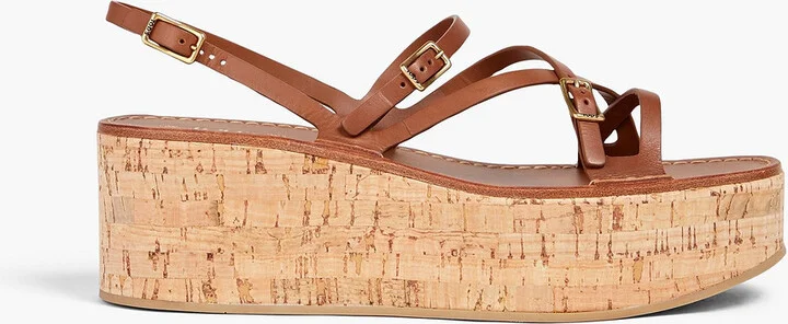 Buckled leather platform sandals