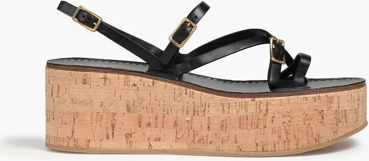 Buckled leather platform sandals
