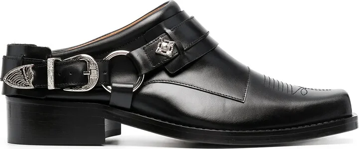 Buckled Leather Slip-On Boots