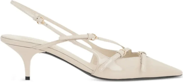 Buckled Patent Slingback Pumps