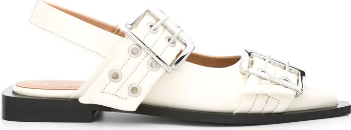 Buckled Pointed-Toe Ballerina Shoes