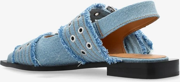 Buckled Pointed-Toe Denim Flats - Image 2